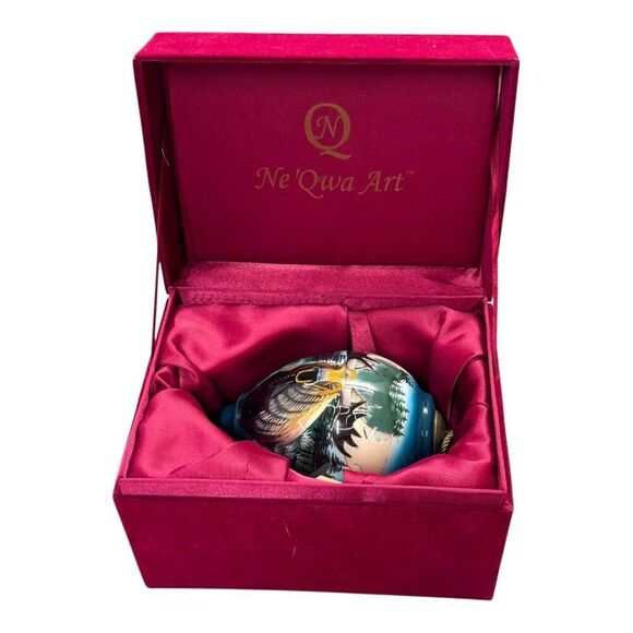 NE' QWA ART Moose Elk Christmas Ornament in box Red Velvet Artist Signed Glass - Picture 1 of 8